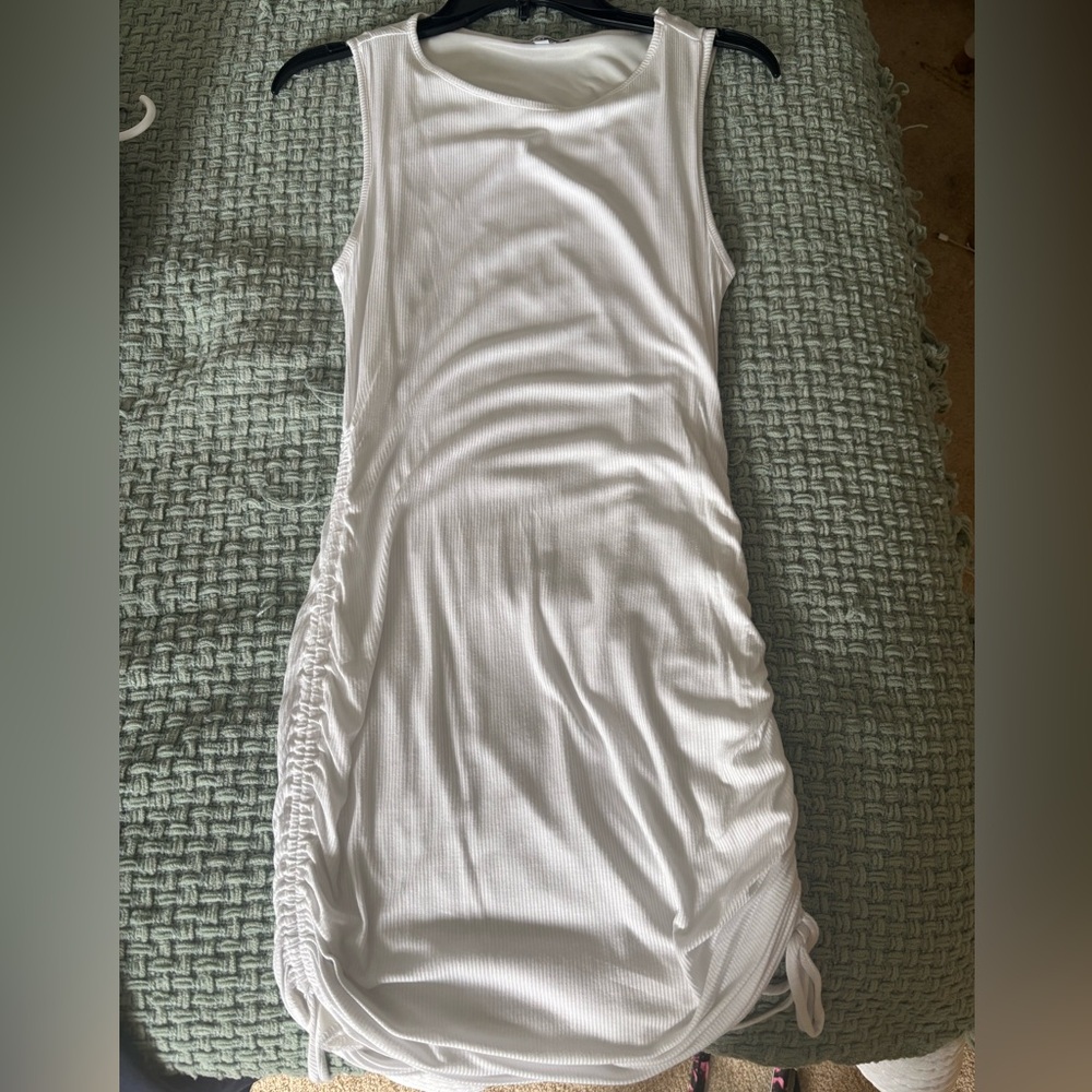Fashion Nova White Ribbed Tank Chemise with Side Shirring